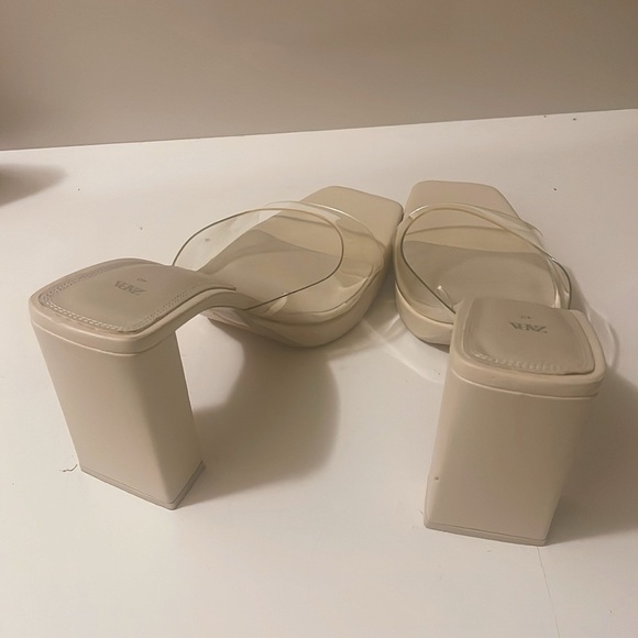 Zara Heels Slip-on Platform Cocktail Ivory Solid Shoes - Picture 7 of 8